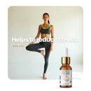 Woman in yoga pose with Mind Expander and stress relief text