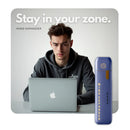 Mind Expander inhaler with man focused on laptop, text stay in your zone