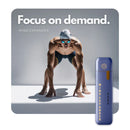 Mind Expander inhaler with swimmer ready to race, text focus on demand