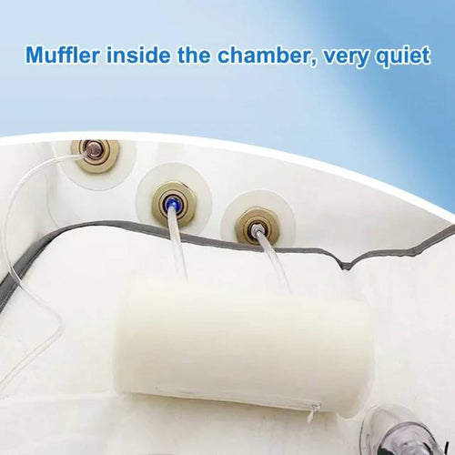 Quiet muffler inside Oxyair 1.5 ATA chamber with connected tubing