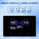 Close-up of the Oxyair digital touch screen display showing a 3000 ml/min flow rate, 99.99% hydrogen purity, TDS water quality monitoring, and timer settings.