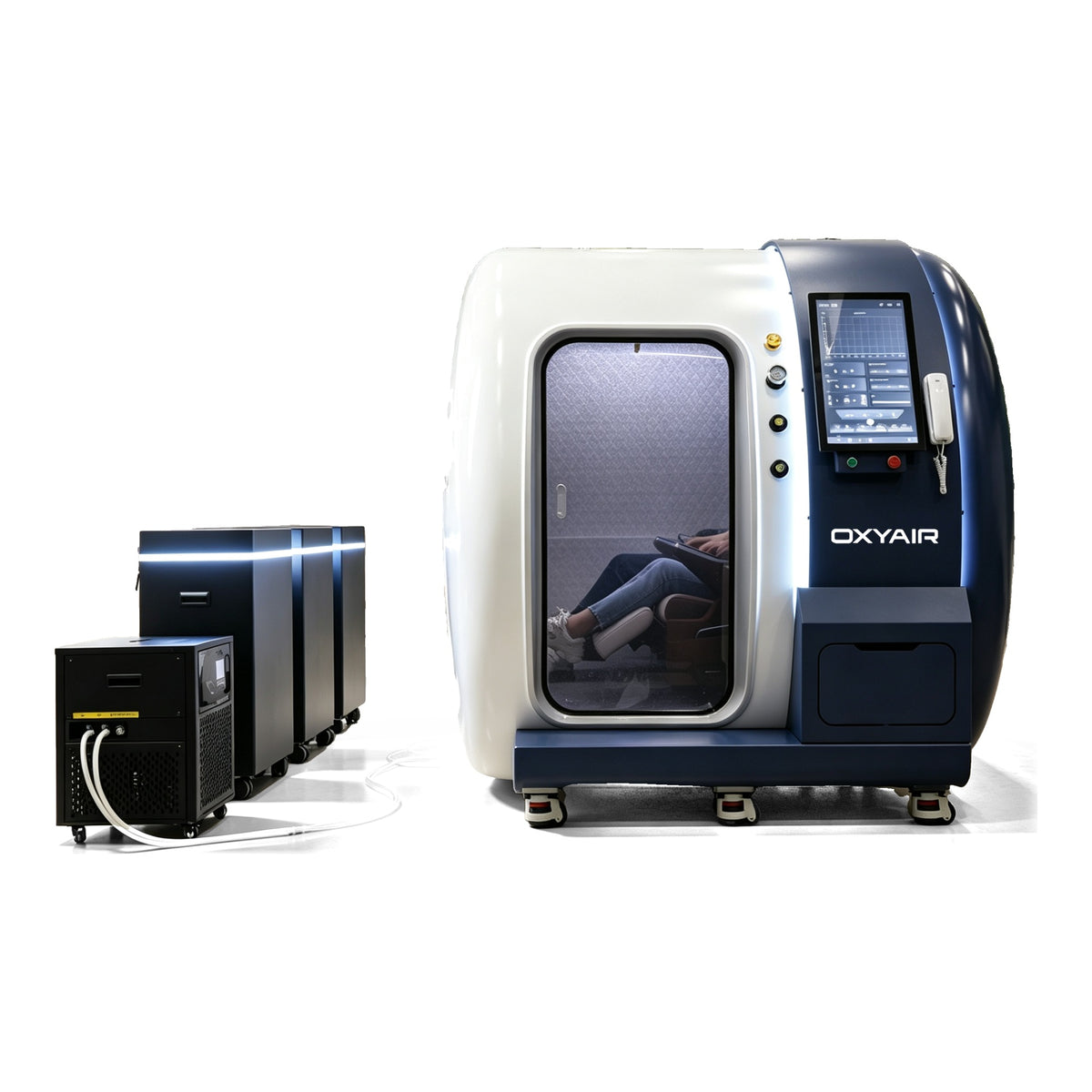 Oxyair YZM02 two-person hard shell hyperbaric chamber with oxygen concentrators, air compressor and tubing