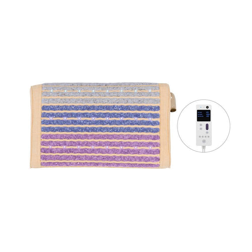 Rainbow Chakra Heated Pillow with gemstones and an LED controller inset