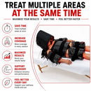 Person using multiple red light therapy pads and face dome across several body areas during one session