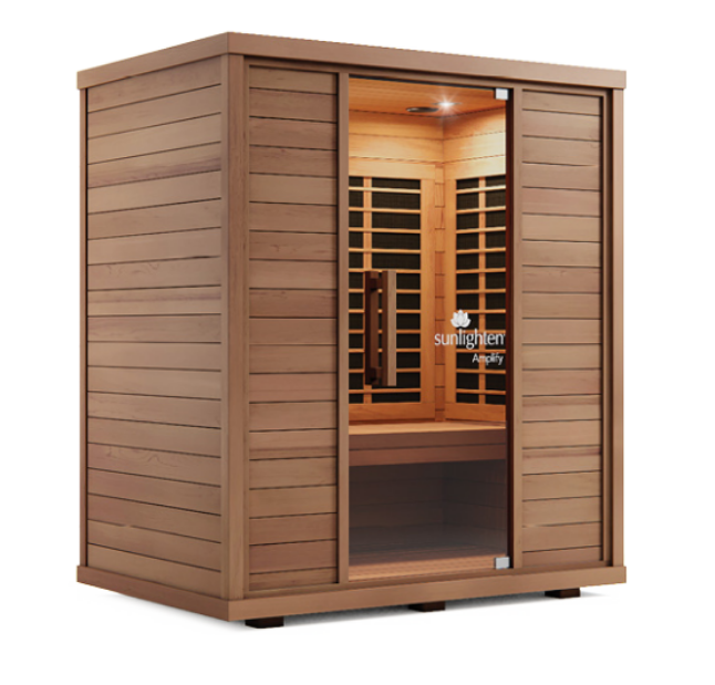 Sunlighten Infrared Sauna, Amplify III - Fits Up to 3 People, Removable Bench, Chromotherapy Lighting, Premium Sound System