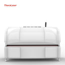Front profile of the TheraLaser photobiomodulation chamber in its closed position, highlighting the sleek white professional design.