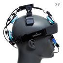 A side-profile view of the Vielight Neuro Duo highlighting the headset placement and intranasal applicator, designed to target brain networks and support the vagus nerve system.