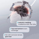 An infographic showing the advantage of Vielight technology, illustrating how near-infrared light from transcranial and intranasal modules penetrates deep into the brain's cortical and sub-cortical regions.