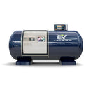 Front view of the YCDY-G01D premium mild hyperbaric oxygen chamber in navy blue piano lacquer, featuring the external 11.5-inch Honor tablet control panel.